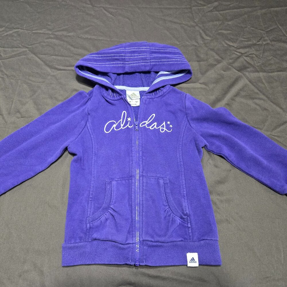 Vintage Adidas Hoodie Purple Embroidered Logo Zip Up Hooded Sweater Size 3T